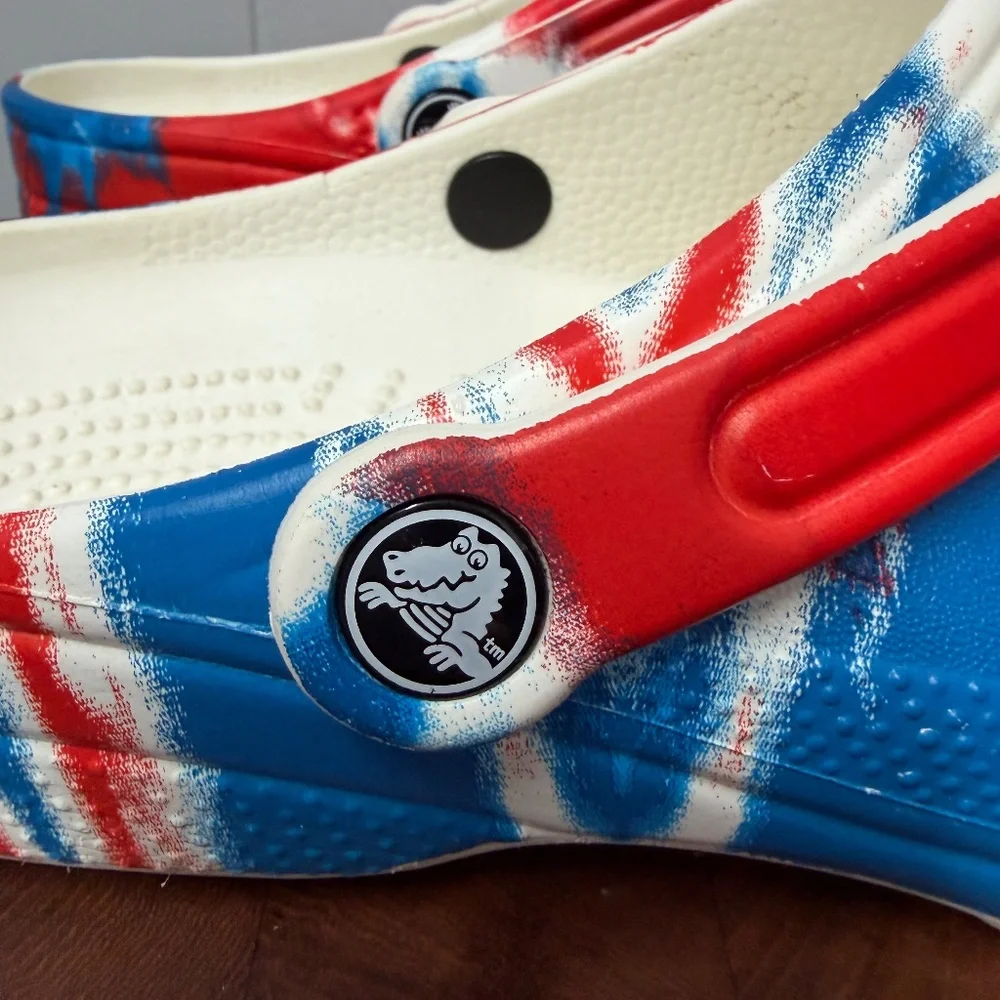 CROCS TIE DYE Red White and Blue Classic Crocs Mens Size7 Women's Size 9 - Picture 3 of 11